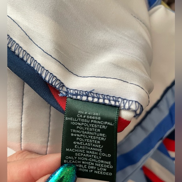 NWT Ralph Lauren Satin Striped Knee Length Belted Skirt Size 4 Blue, Red & White - Picture 10 of 10